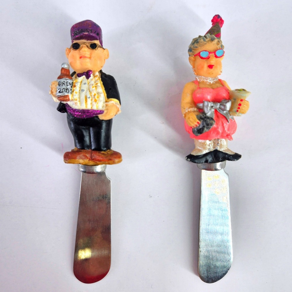 Boston Warehouse Party People Cheese Spreaders Set of 2 Stainless New Years Eve